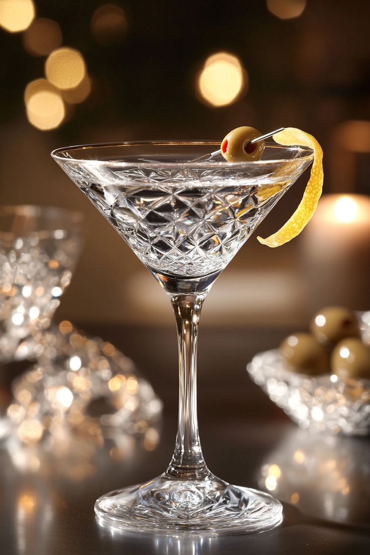 Martini with olives and a lemon twist